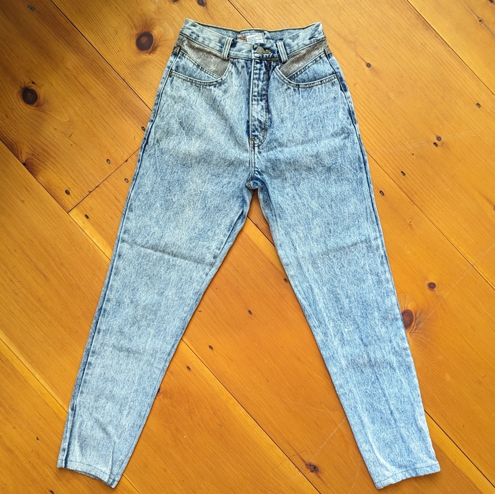 Vintage 80s Jordache Acid Wash Denim Super High Waisted Slim Straight Jeans Sz24